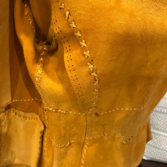 Vtg BUCKSKIN LEATHER Jacket PYROGRAPHY THUNDERBIRD Whipstitch FESTIVAL East West - Picture 16 of 16